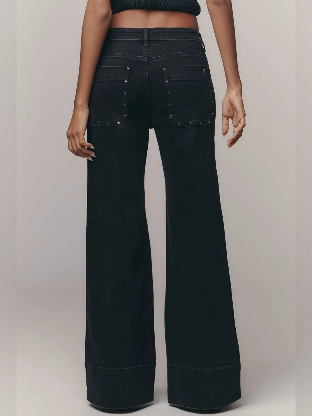 Pilcro Anthropologie The Rylan Black Studded Relax Hi Rise Flare Jeans NWT 32T - Picture 4 of 15